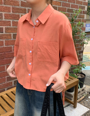 Glit Shirring Ribbon Crop Shirt